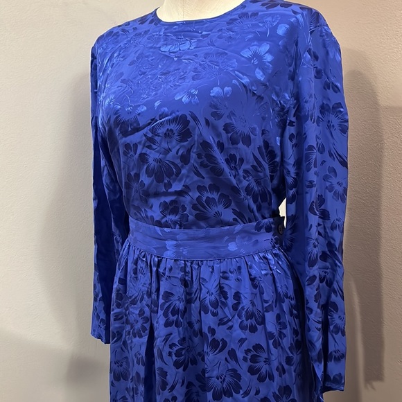Vintage GUMP’S Silk Floral 3 Piece skirt Set Blue size 8 - Picture 7 of 17